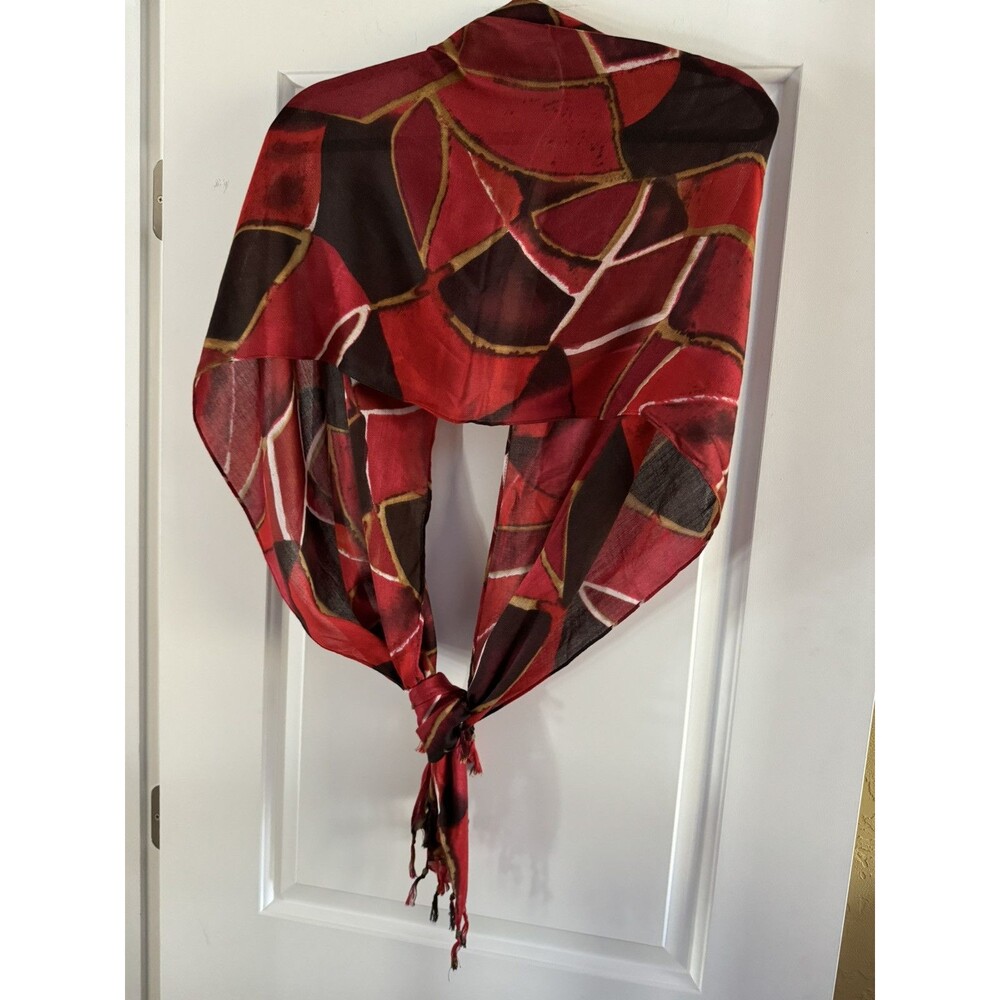 Pashmina Scarf Shawl Wrap With Beaded Fringe 72 Inches Long Red Black‎ Gold